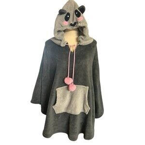 Xoxo Panda Hoodie Plush Fluffy Poncho Gray Cozy Soft Pocket Lounge X/XL